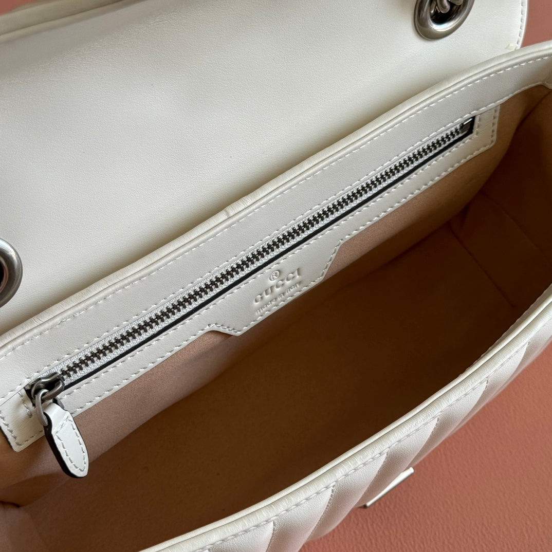 Gucci GG Marmont 26 Bag with Silver Hardware White Calfskin 248240 mysite