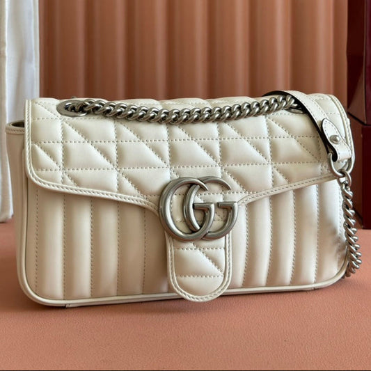 Gucci GG Marmont 26 Bag with Silver Hardware White Calfskin 248240 mysite