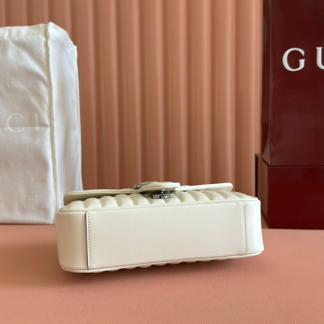 Gucci GG Marmont 26 Bag with Silver Hardware White Calfskin 248240 mysite