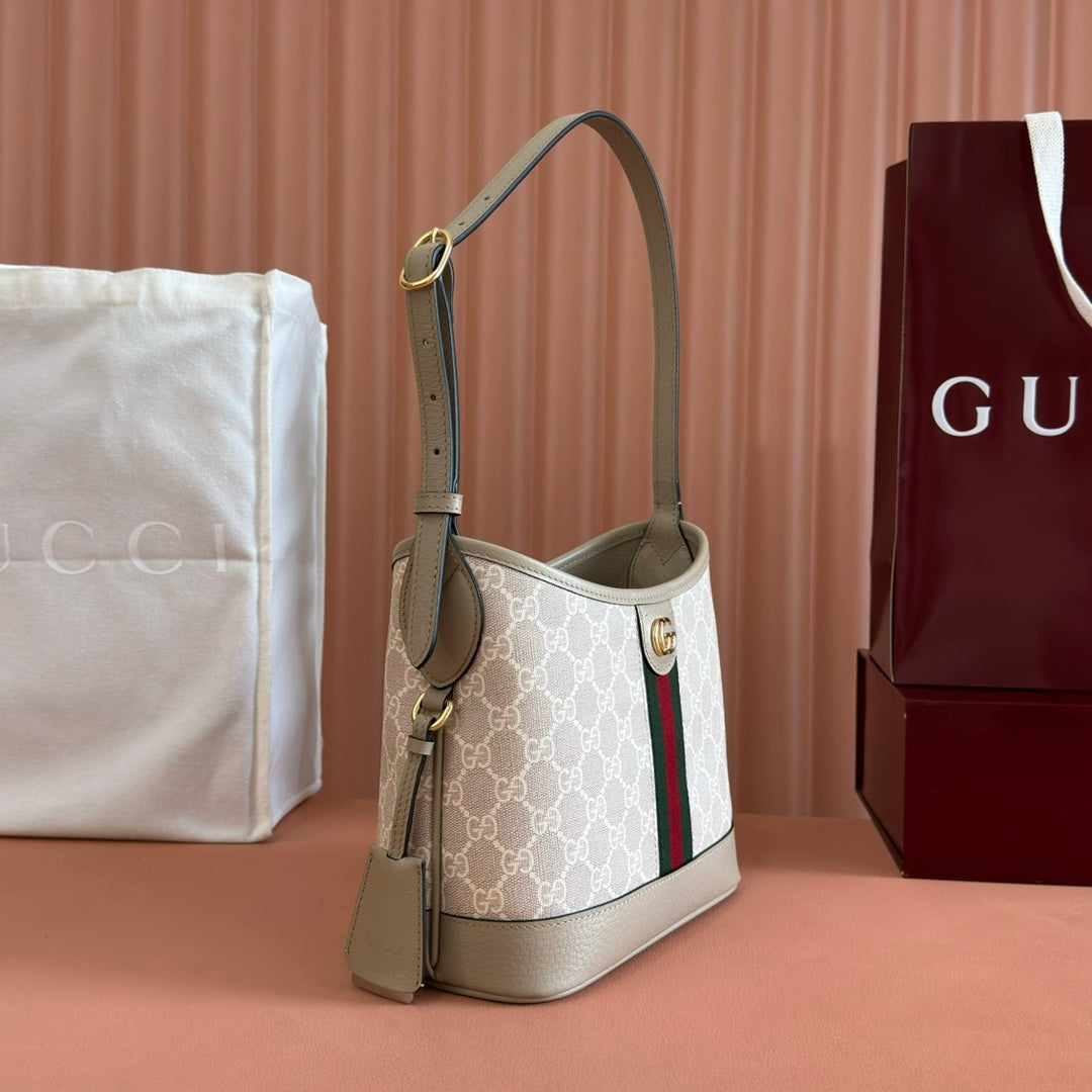 Gucci Ophidia 23cm Bag Beige White Canvas Leather 248271 mysite
