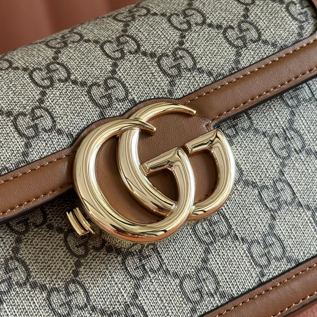 Gucci GO Small Shoulder Bag Brown mix Ebony Leather Canvas 248115 mysite