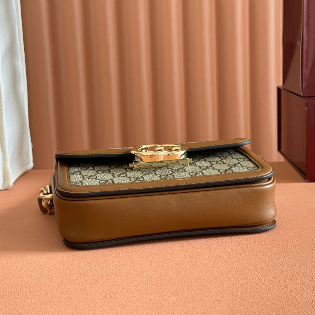 Gucci GO Small Shoulder Bag Brown mix Ebony Leather Canvas 248115 mysite