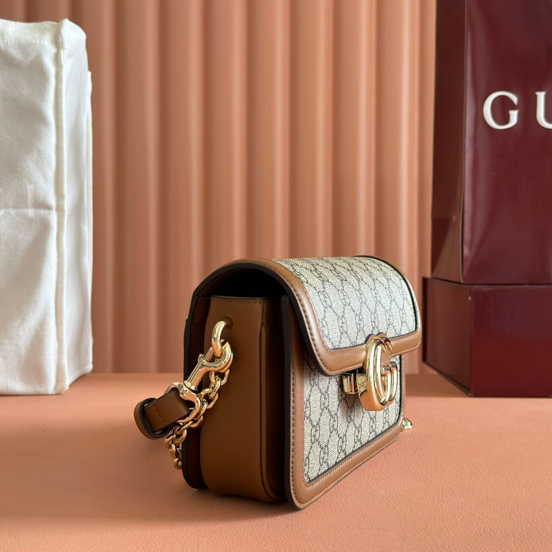 Gucci GO Small Shoulder Bag Brown mix Ebony Leather Canvas 248115 mysite