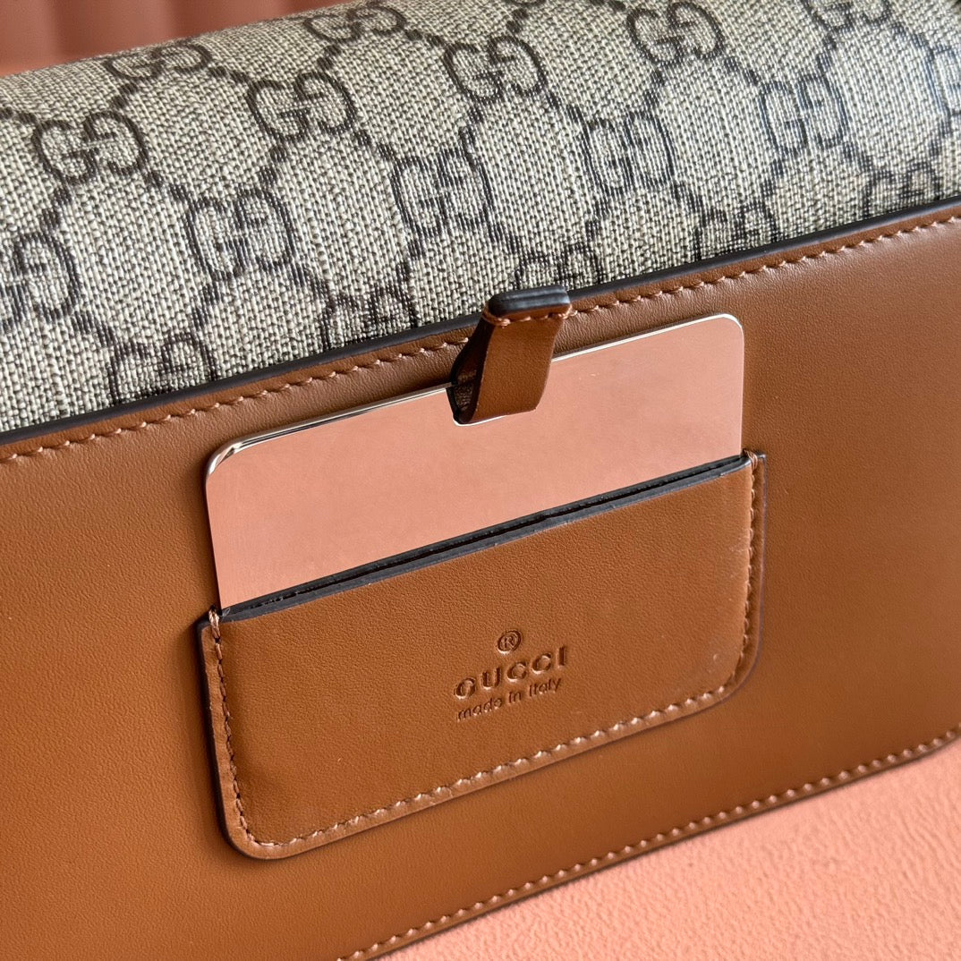 Gucci GO Small Shoulder Bag Brown mix Ebony Leather Canvas 248115 mysite