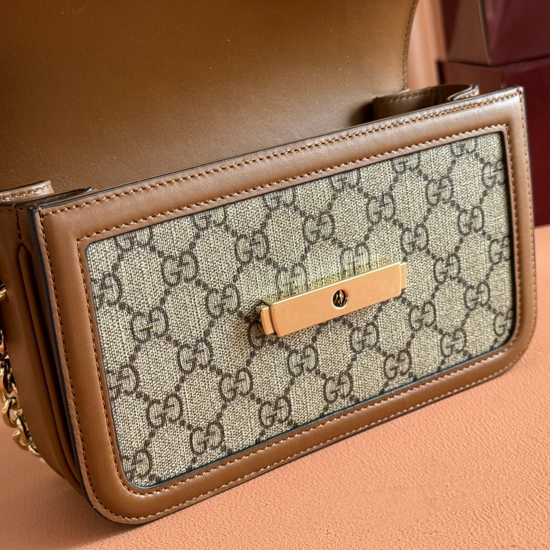 Gucci GO Small Shoulder Bag Brown mix Ebony Leather Canvas 248115 mysite