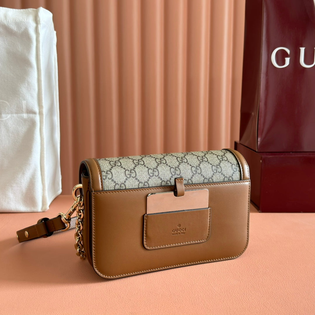 Gucci GO Small Shoulder Bag Brown mix Ebony Leather Canvas 248115 mysite