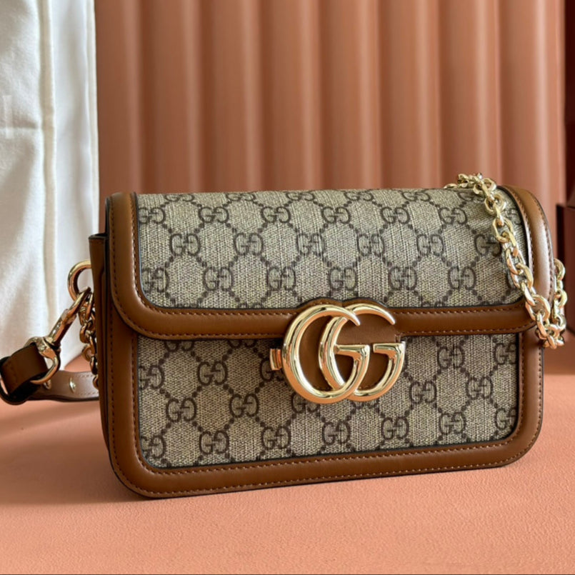 Gucci GO Small Shoulder Bag Brown mix Ebony Leather Canvas 248115 mysite