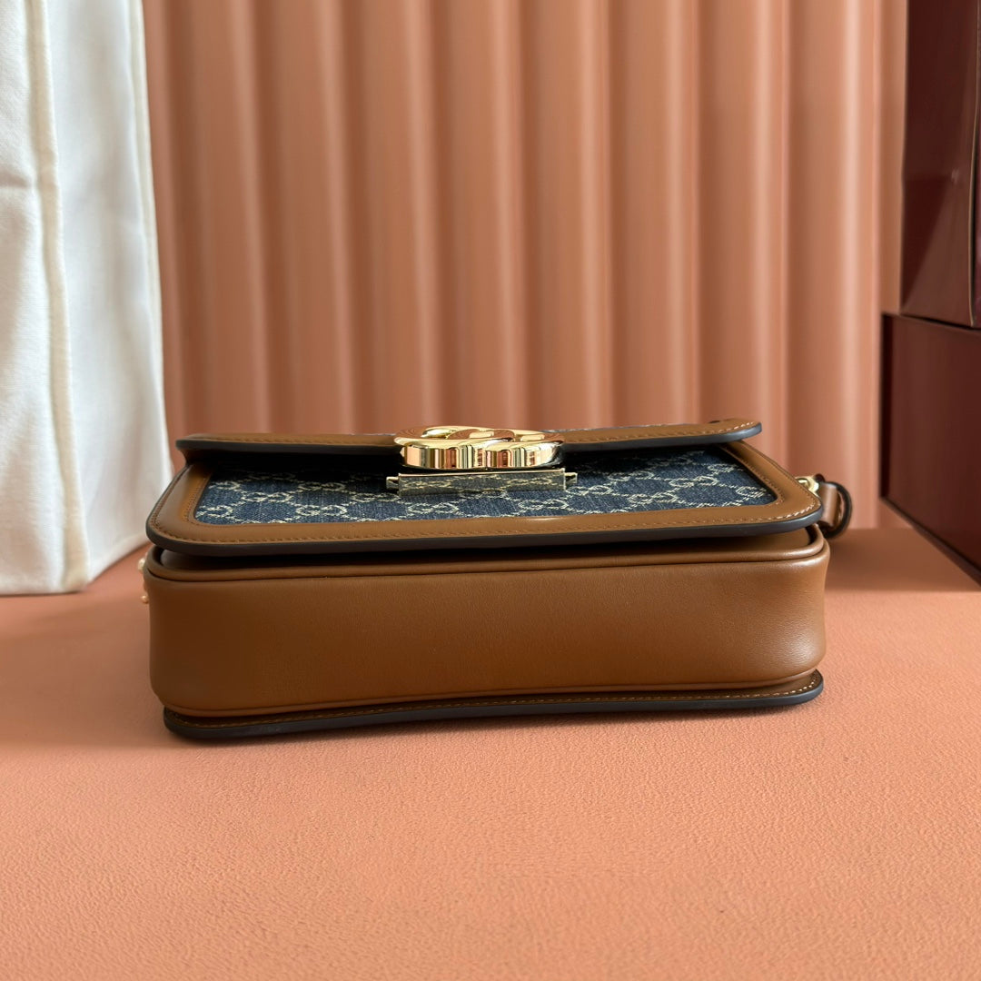 Gucci GO Small Shoulder Bag Brown mix Blue Leather Canvas 248117 mysite