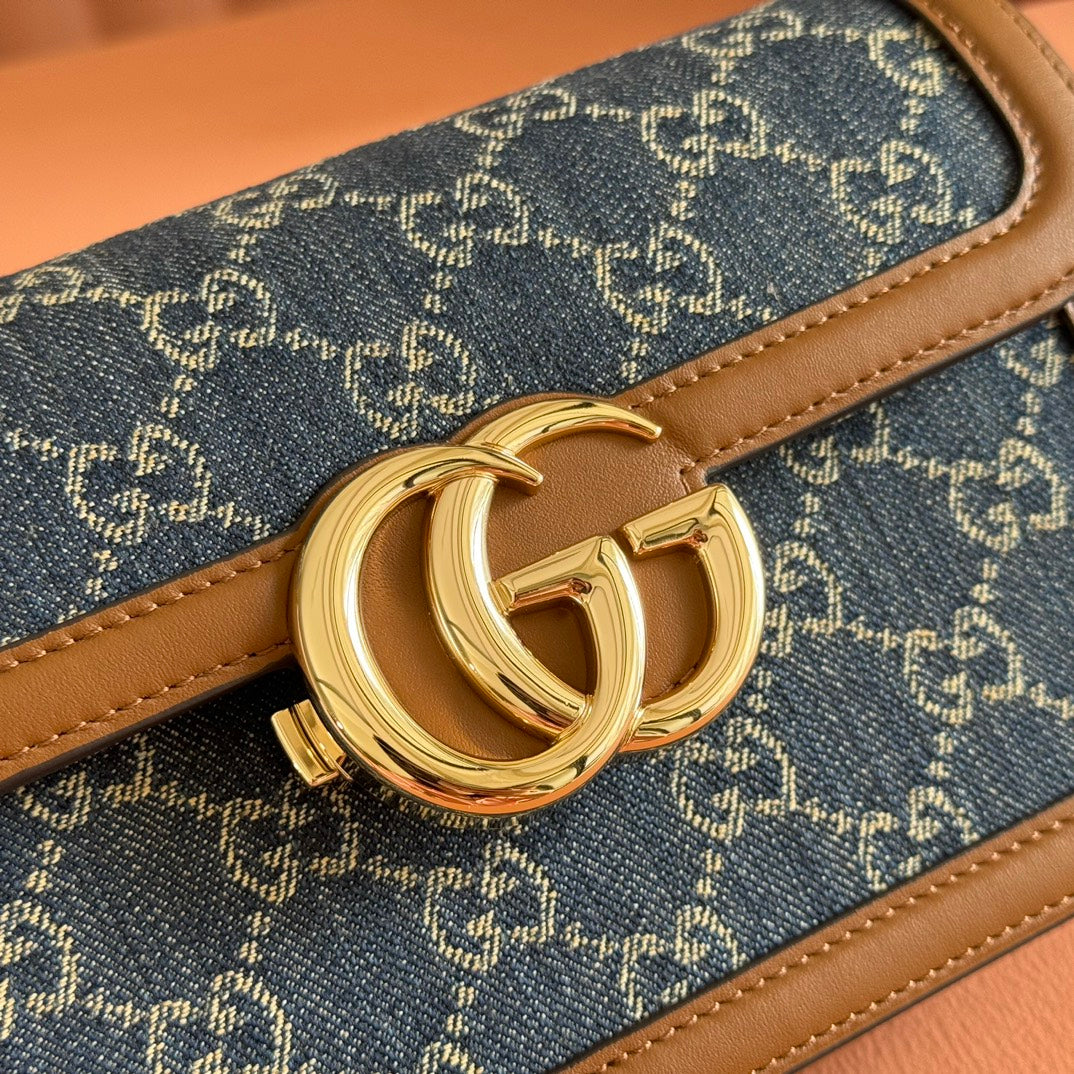 Gucci GO Small Shoulder Bag Brown mix Blue Leather Canvas 248117 mysite