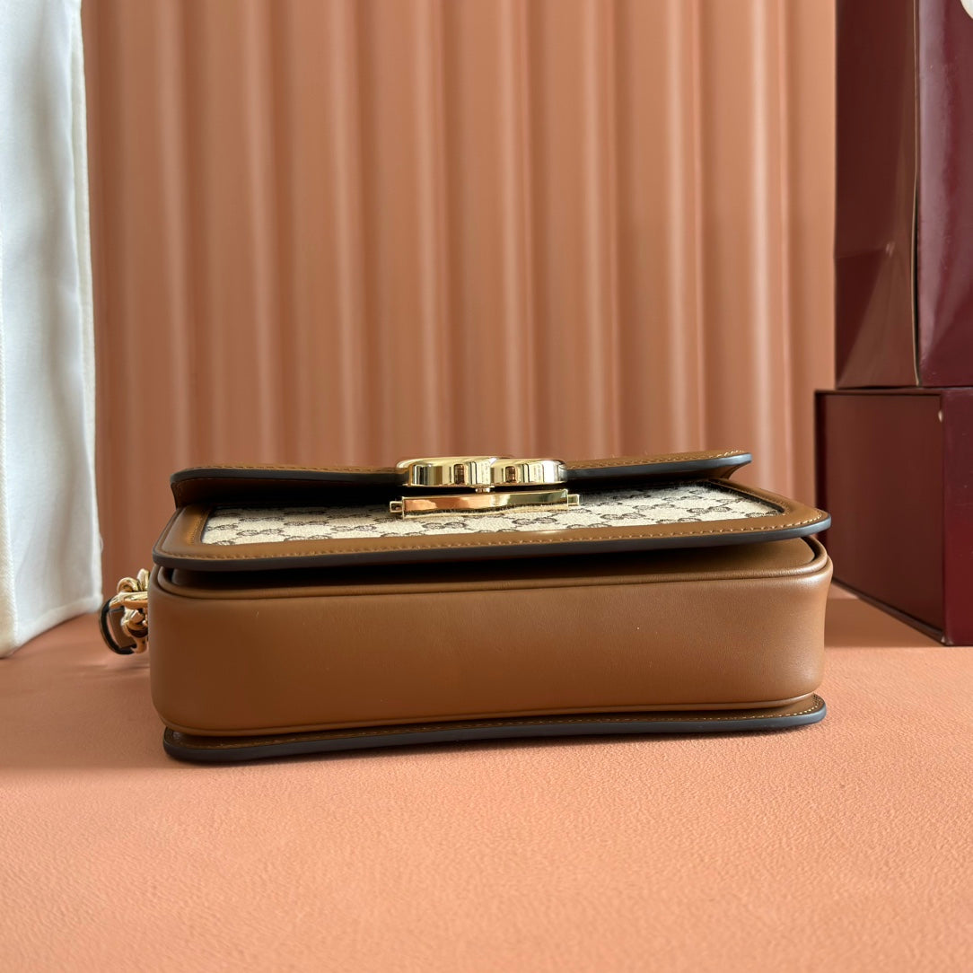 Gucci GO Small Shoulder Bag Brown mix Beige Leather Canvas 248116 mysite