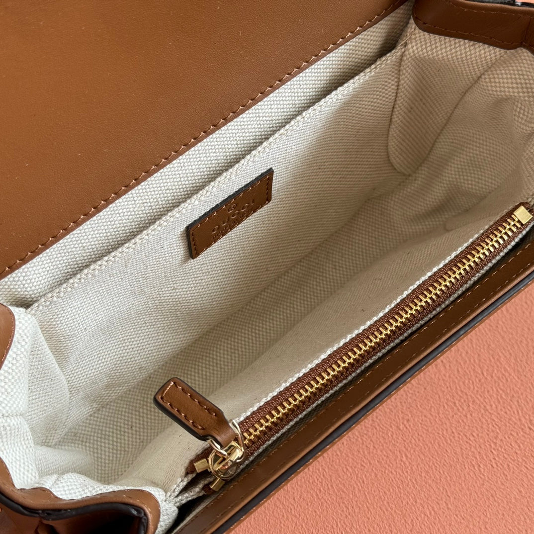 Gucci GO Small Shoulder Bag Brown mix Beige Leather Canvas 248116 mysite