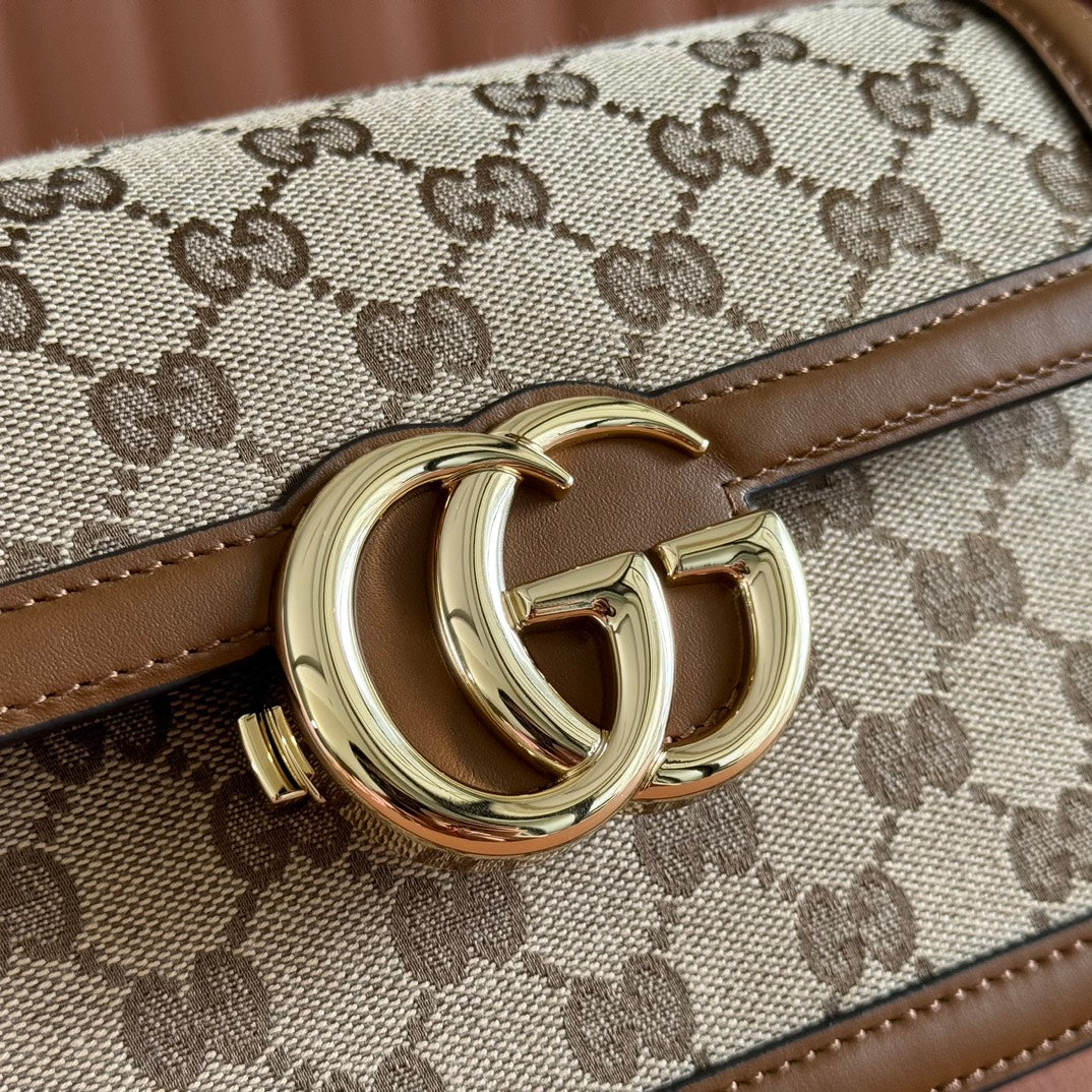 Gucci GO Small Shoulder Bag Brown mix Beige Leather Canvas 248116 mysite