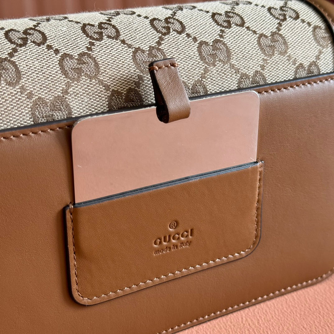 Gucci GO Small Shoulder Bag Brown mix Beige Leather Canvas 248116 mysite