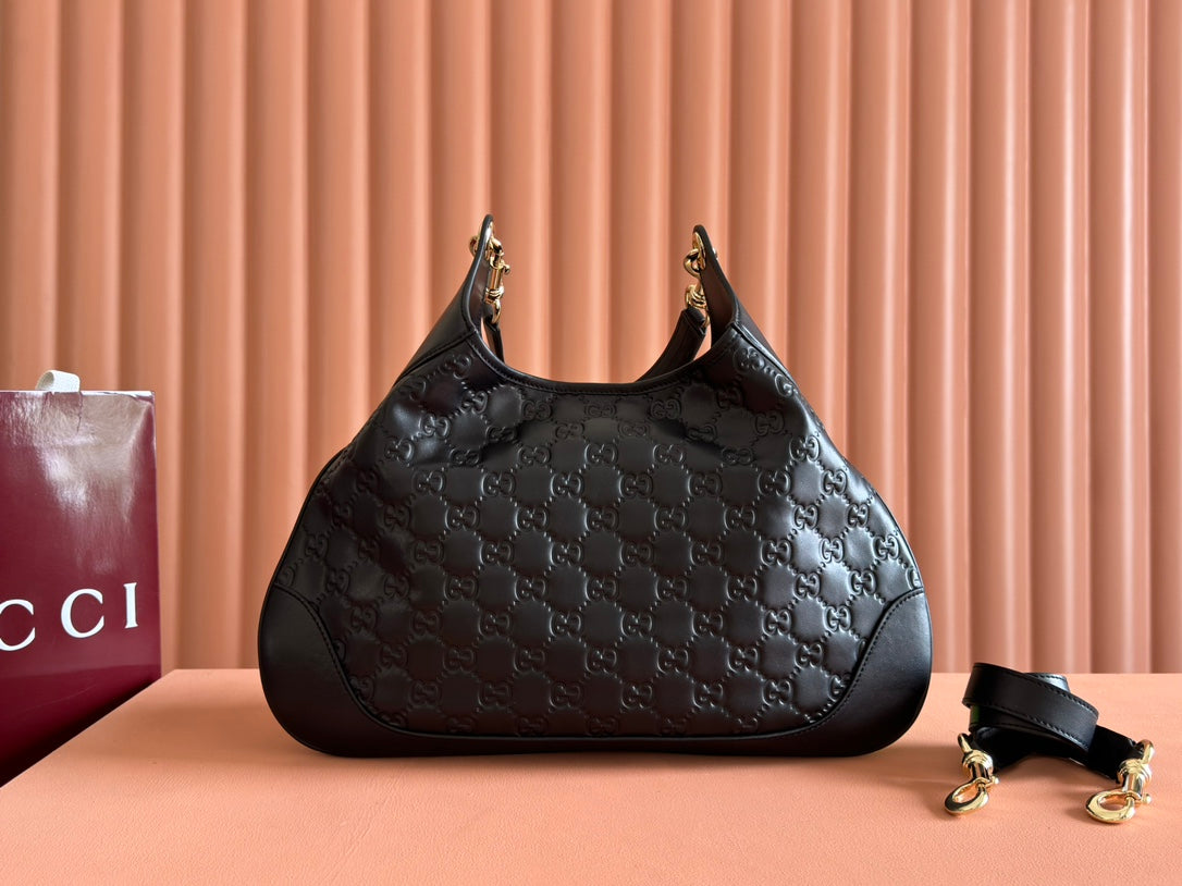 Gucci Body Double Lock Handbag Black Embossed Leather 248137 mysite