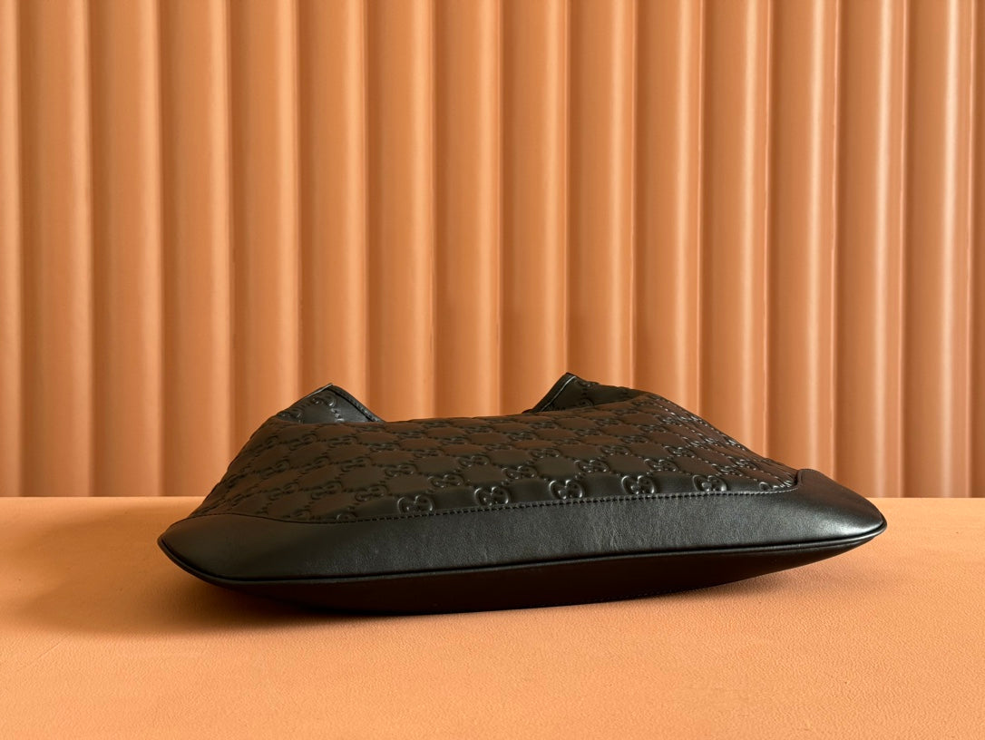 Gucci Body Double Lock Handbag Black Embossed Leather 248137 mysite