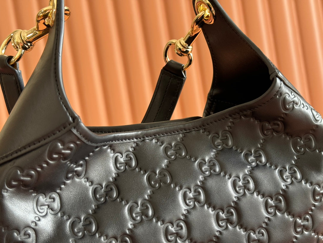 Gucci Body Double Lock Handbag Black Embossed Leather 248137 mysite