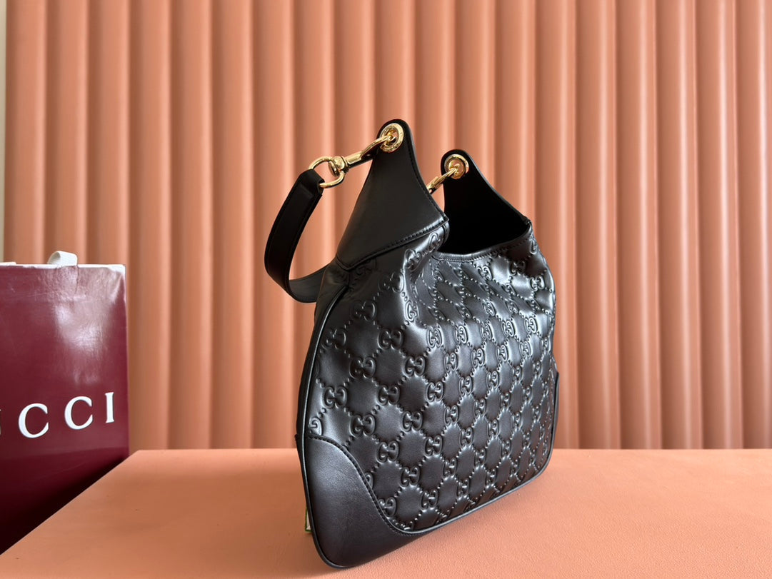 Gucci Body Double Lock Handbag Black Embossed Leather 248137 mysite