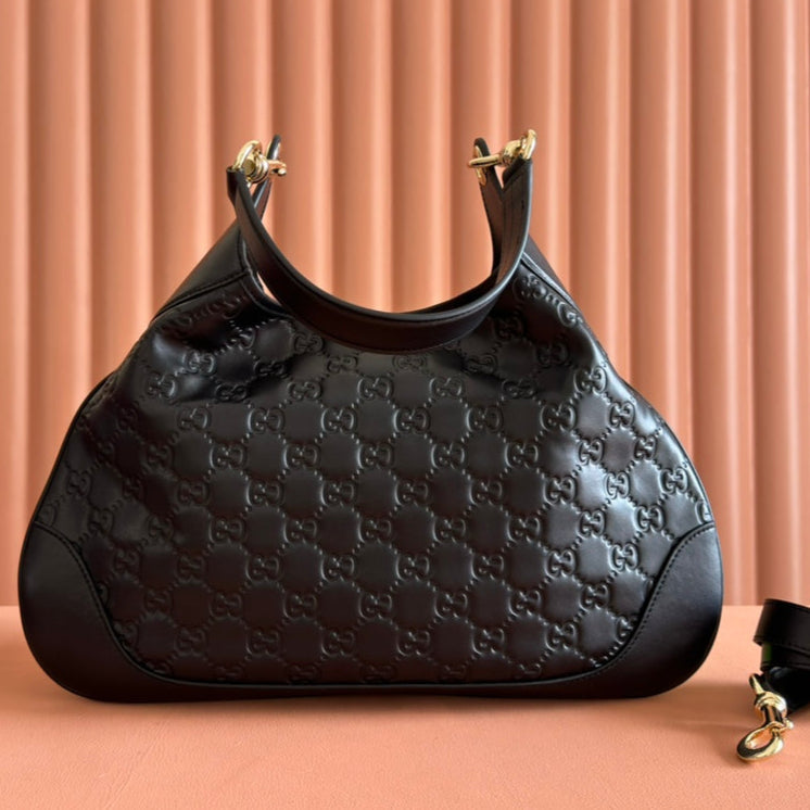 Gucci Body Double Lock Handbag Black Embossed Leather 248137 mysite