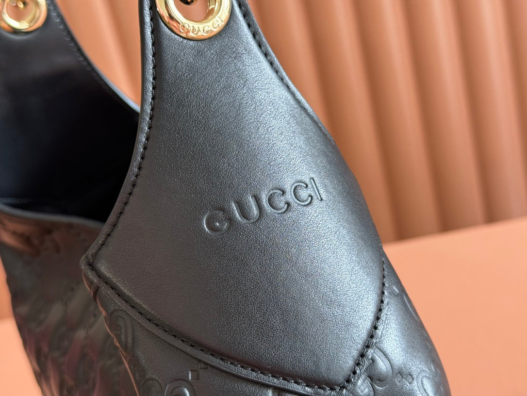 Gucci Body Double Lock Handbag Black Embossed Leather 248137 mysite