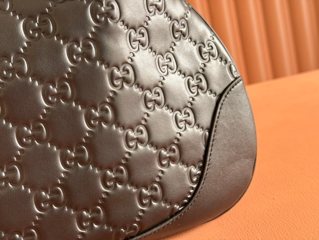 Gucci Body Double Lock Handbag Black Embossed Leather 248137 mysite