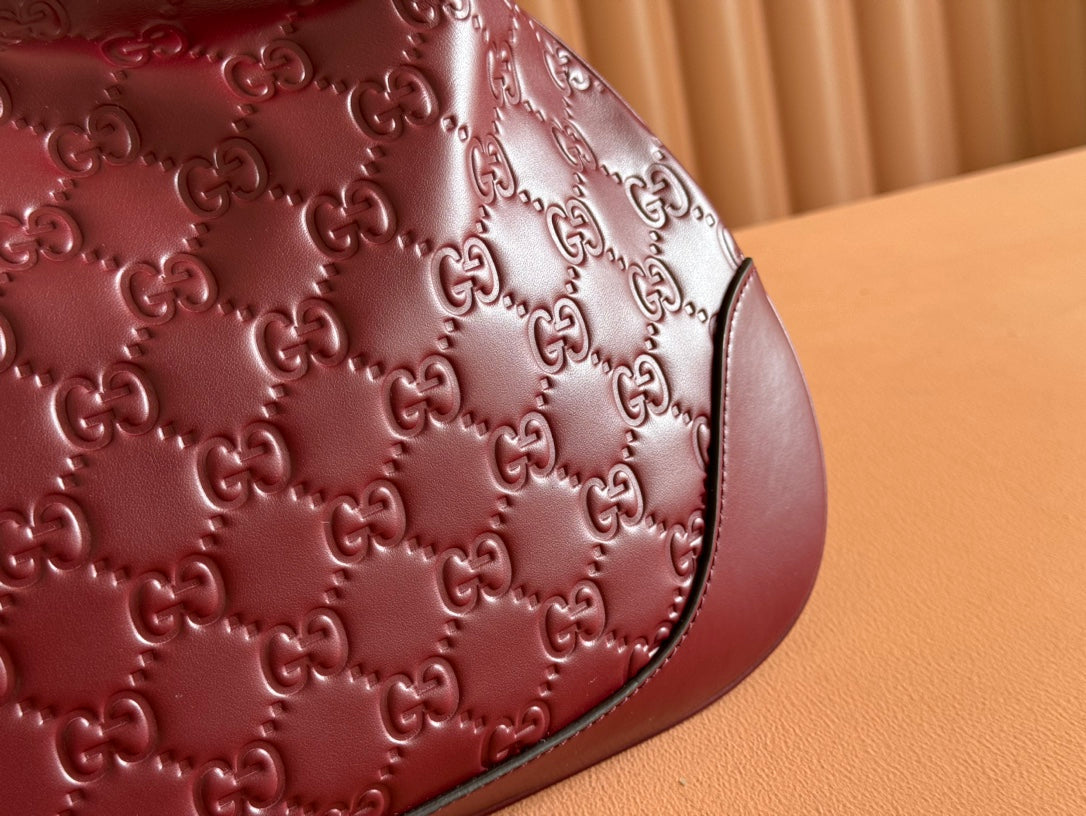 Gucci Body Double Lock Handbag Rosso Ancora Red Embossed Leather 248136 mysite