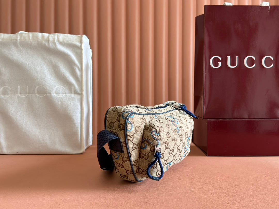 Gucci Snake Print Bag Beige mix Blue Canvas 248145 mysite