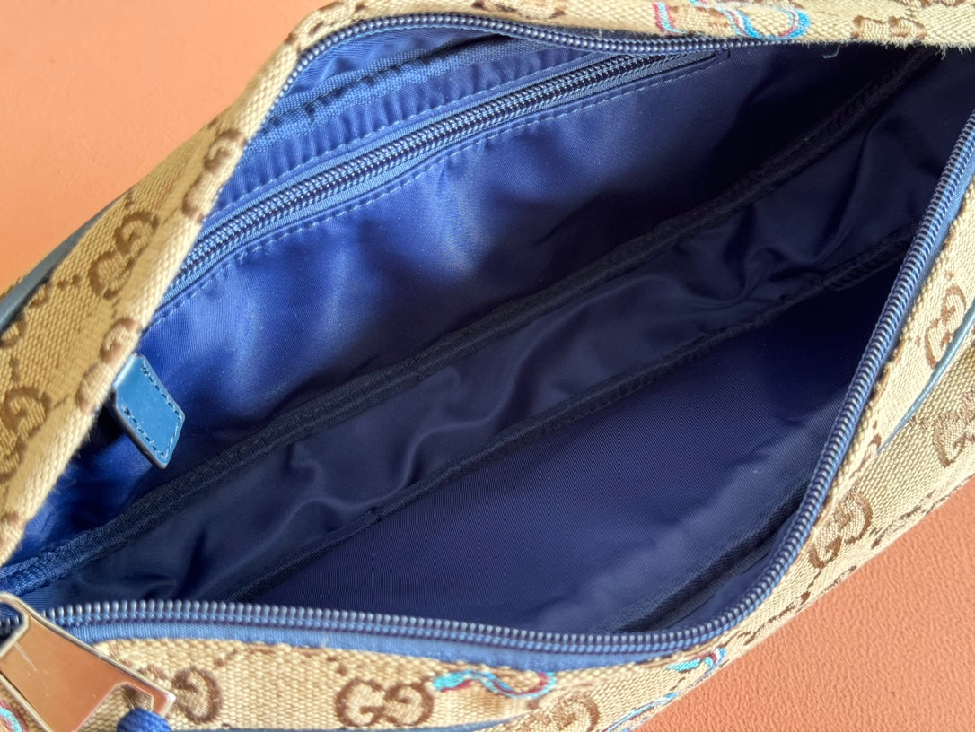 Gucci Snake Print Bag Beige mix Blue Canvas 248145 mysite