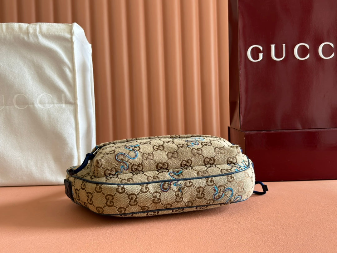 Gucci Snake Print Bag Beige mix Blue Canvas 248145 mysite