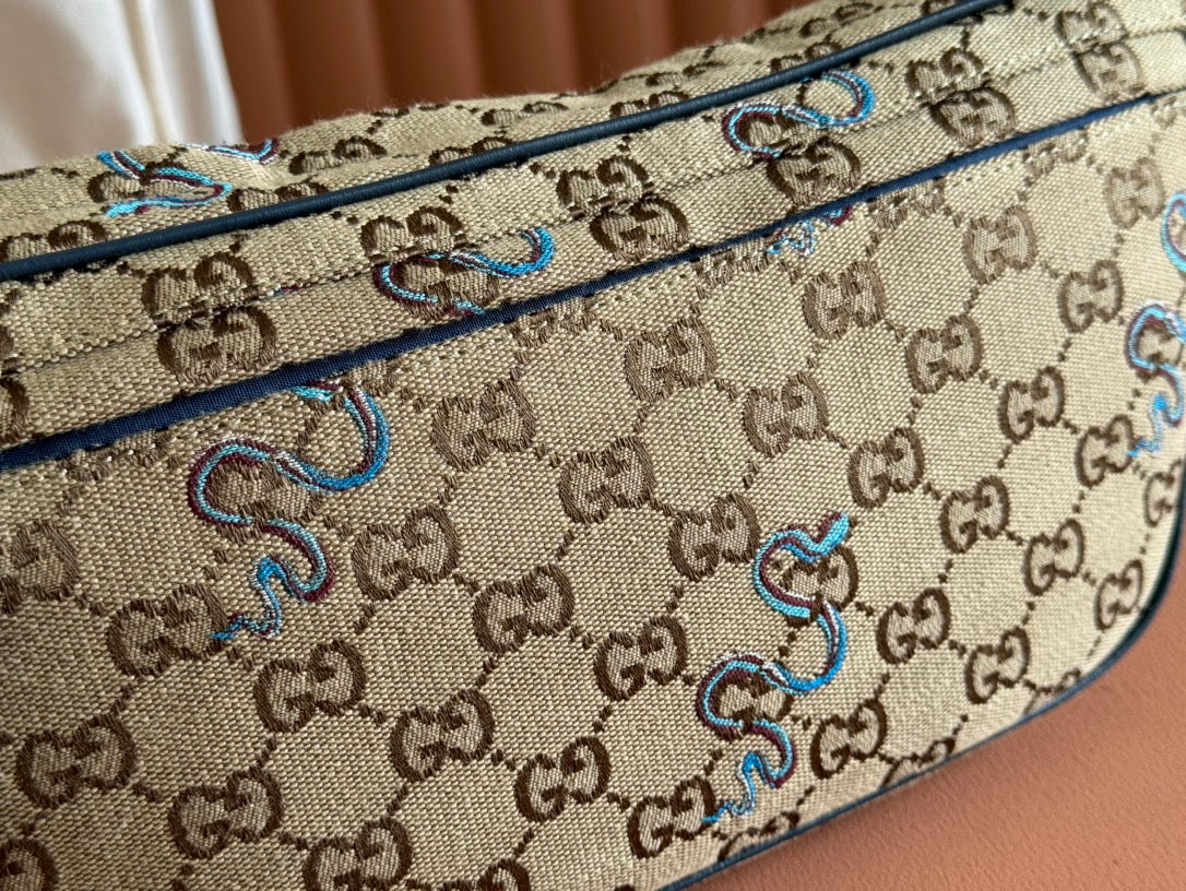 Gucci Snake Print Bag Beige mix Blue Canvas 248145 mysite
