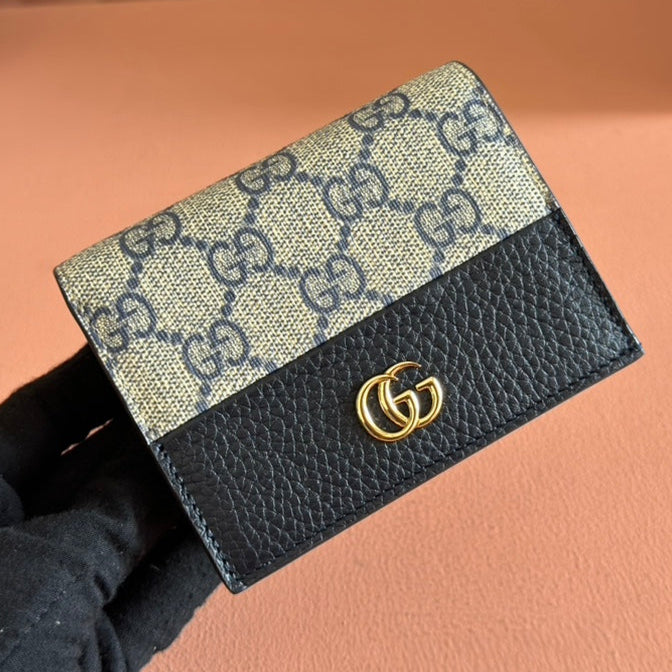 Gucci Marmont Wallet Ebony Blue Black Canvas Leather 250958 mysite
