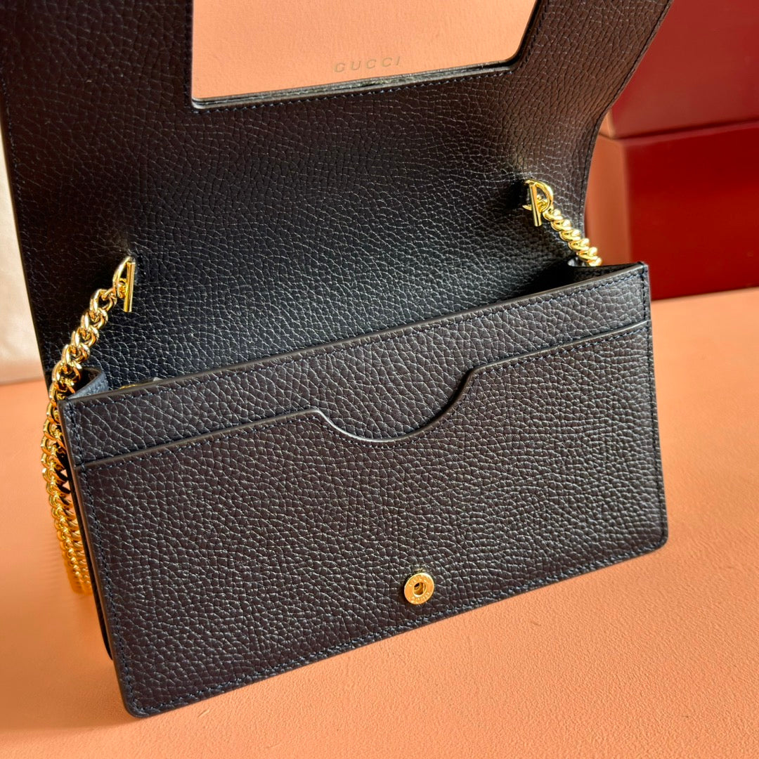 Gucci Marmont Chain Wallet Ebony Blue Black Leather Canvas 255317 mysite