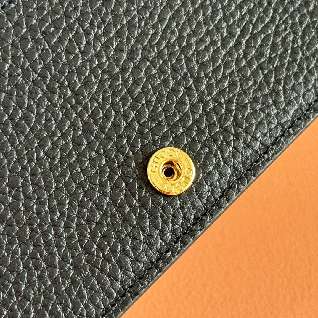 Gucci Marmont Chain Wallet Ebony Blue Black Leather Canvas 255317 mysite