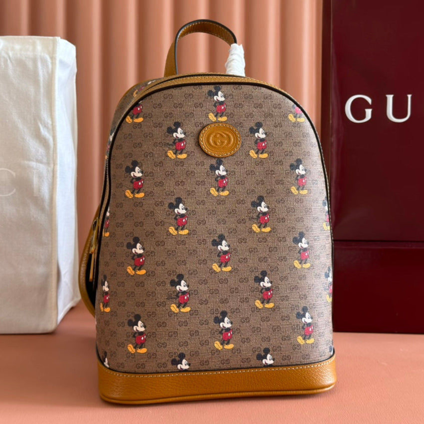 Gucci Mickey Backpack Brown Canvas Leather 255347 mysite