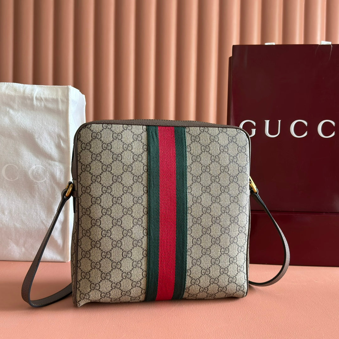 Gucci Ophidia GG Small Messenger Bag Ebony Brown Canvas Leather mysite