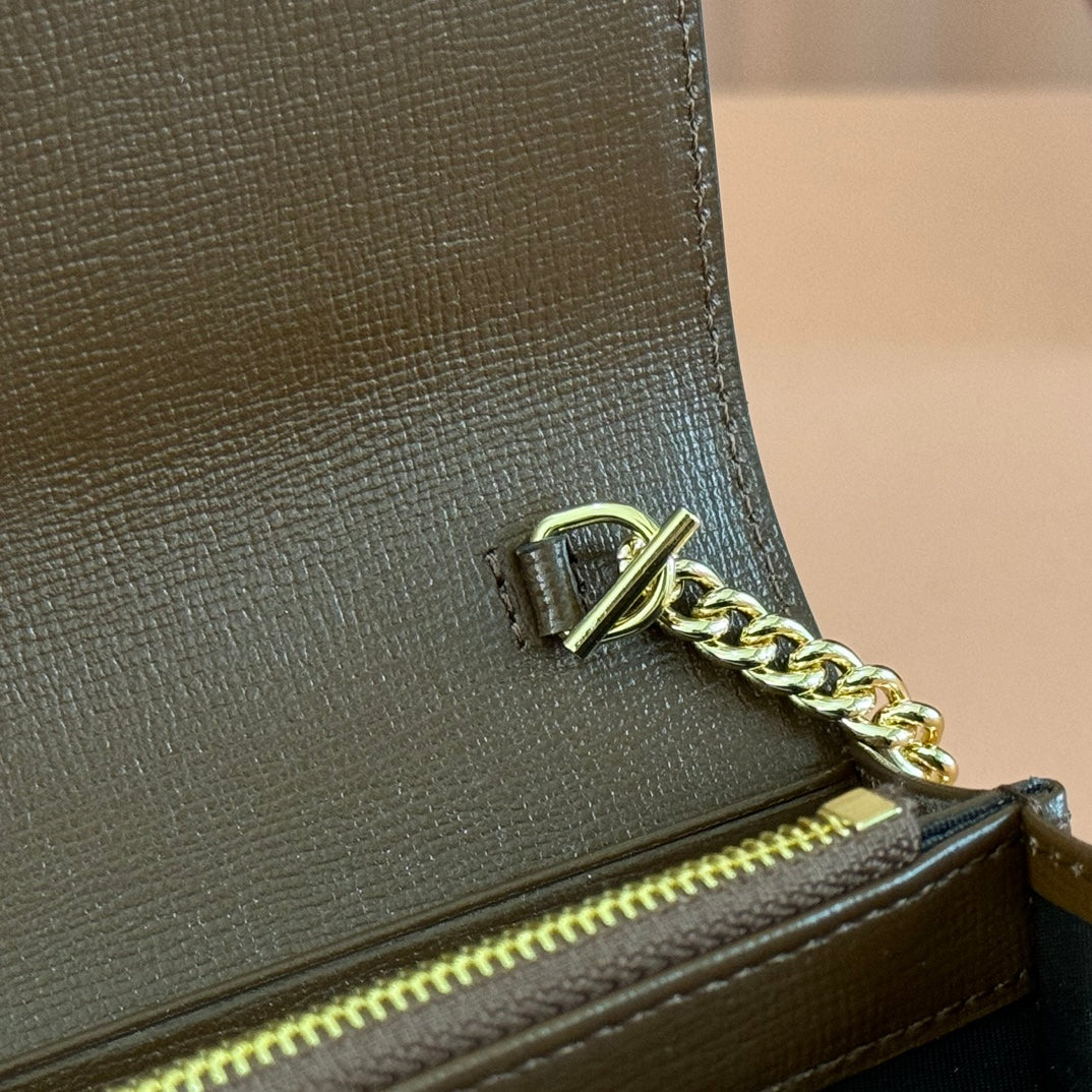 Gucci Jackie Chain Wallet Ebony Brown Canvas Leather 255174 mysite