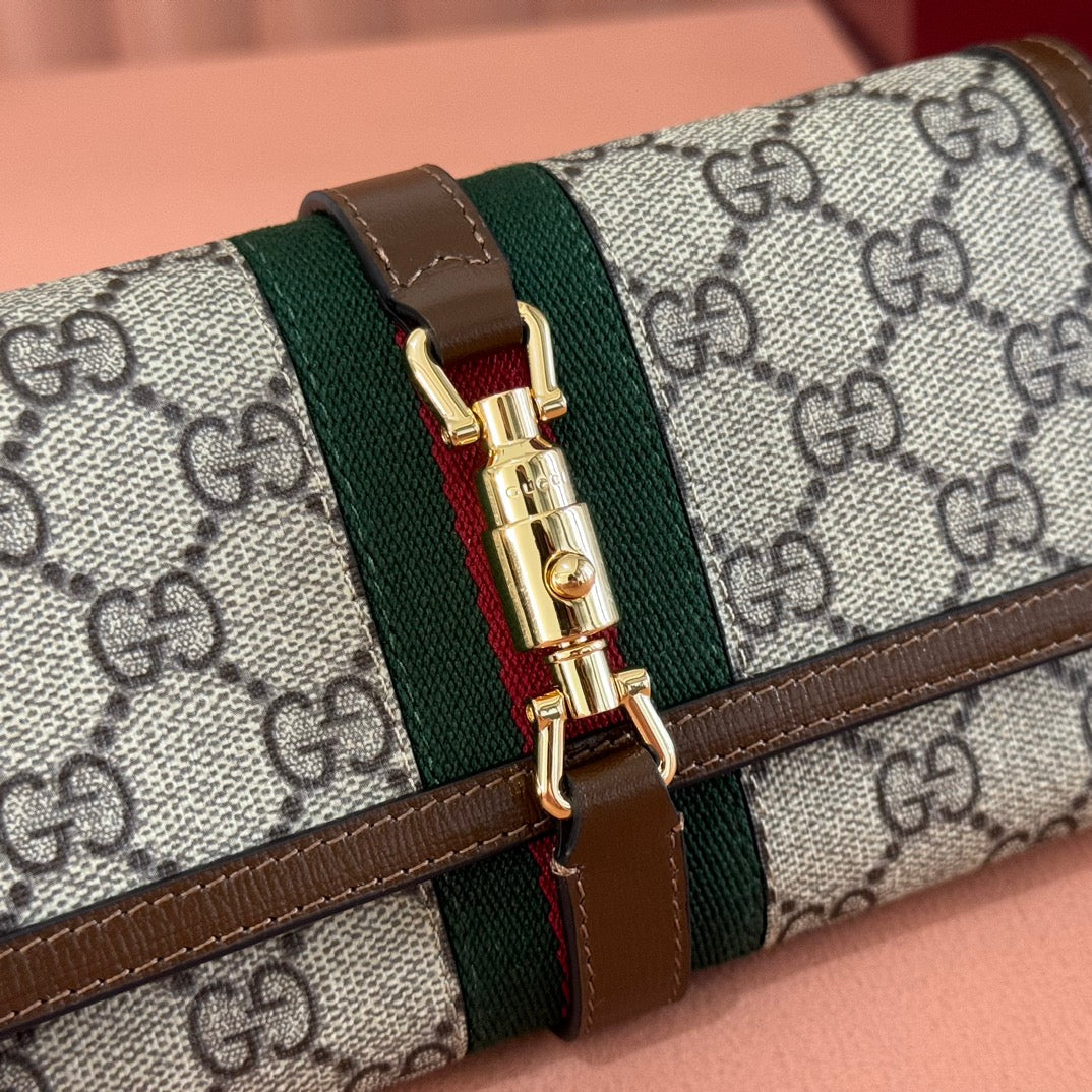 Gucci Jackie Chain Wallet Ebony Brown Canvas Leather 255174 mysite