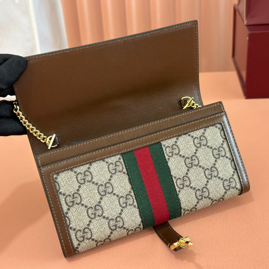 Gucci Jackie Chain Wallet Ebony Brown Canvas Leather 255174 mysite