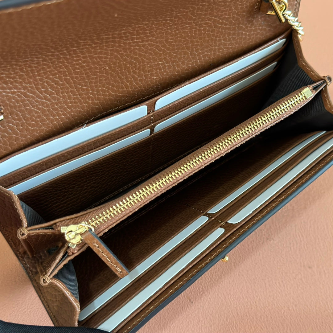 Gucci Jackie Chain Wallet Blue Brown Canvas Leather 255173 mysite