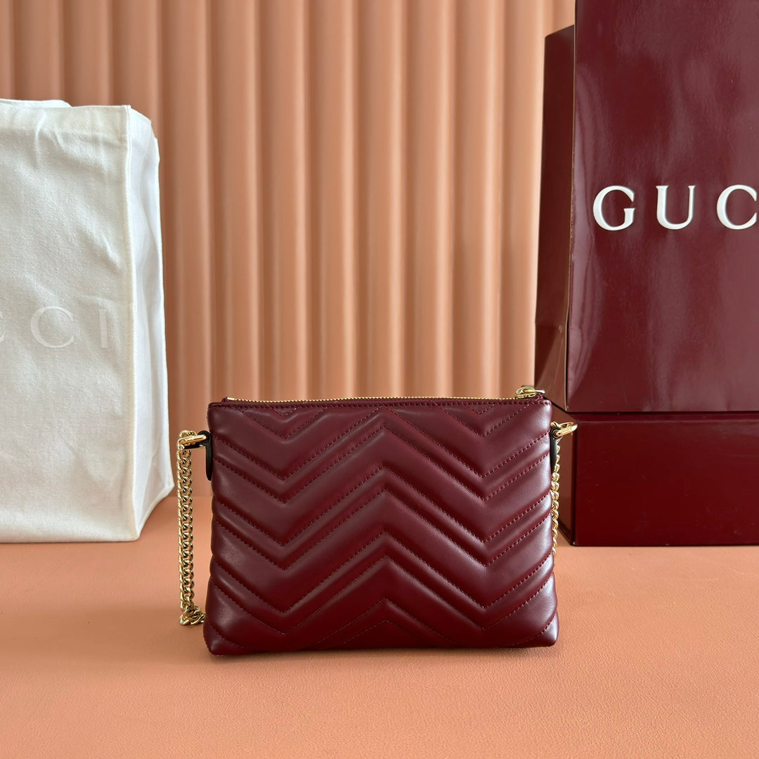 GG Marmont Pochette With Chain Rosso Ancora Red Cowhide 255062 mysite