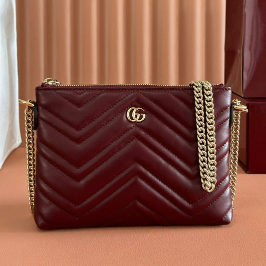 GG Marmont Pochette With Chain Rosso Ancora Red Cowhide 255062 mysite