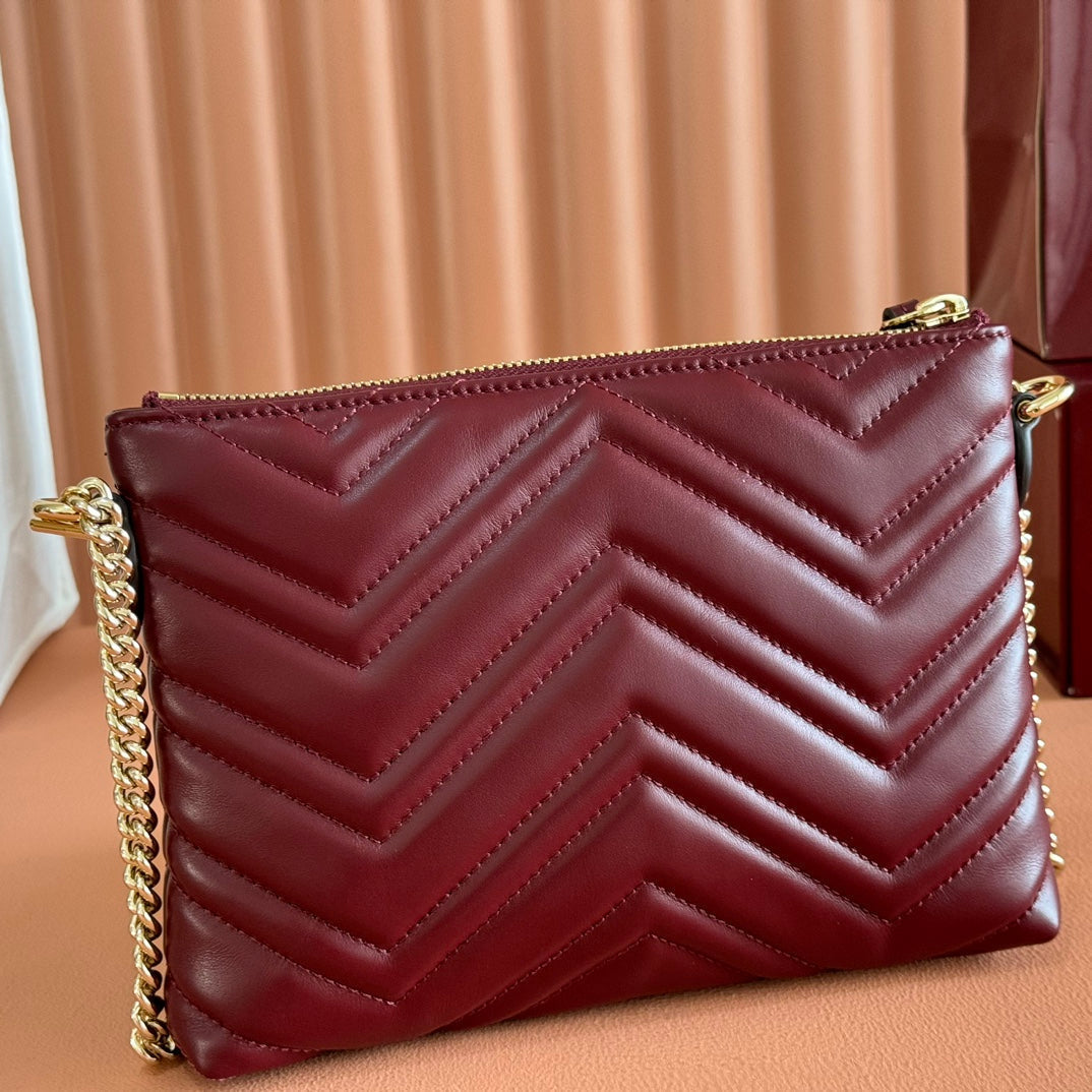 GG Marmont Pochette With Chain Rosso Ancora Red Cowhide 255062 mysite