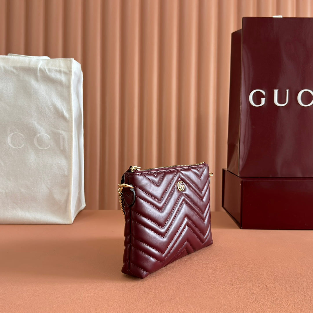 GG Marmont Pochette With Chain Rosso Ancora Red Cowhide 255062 mysite