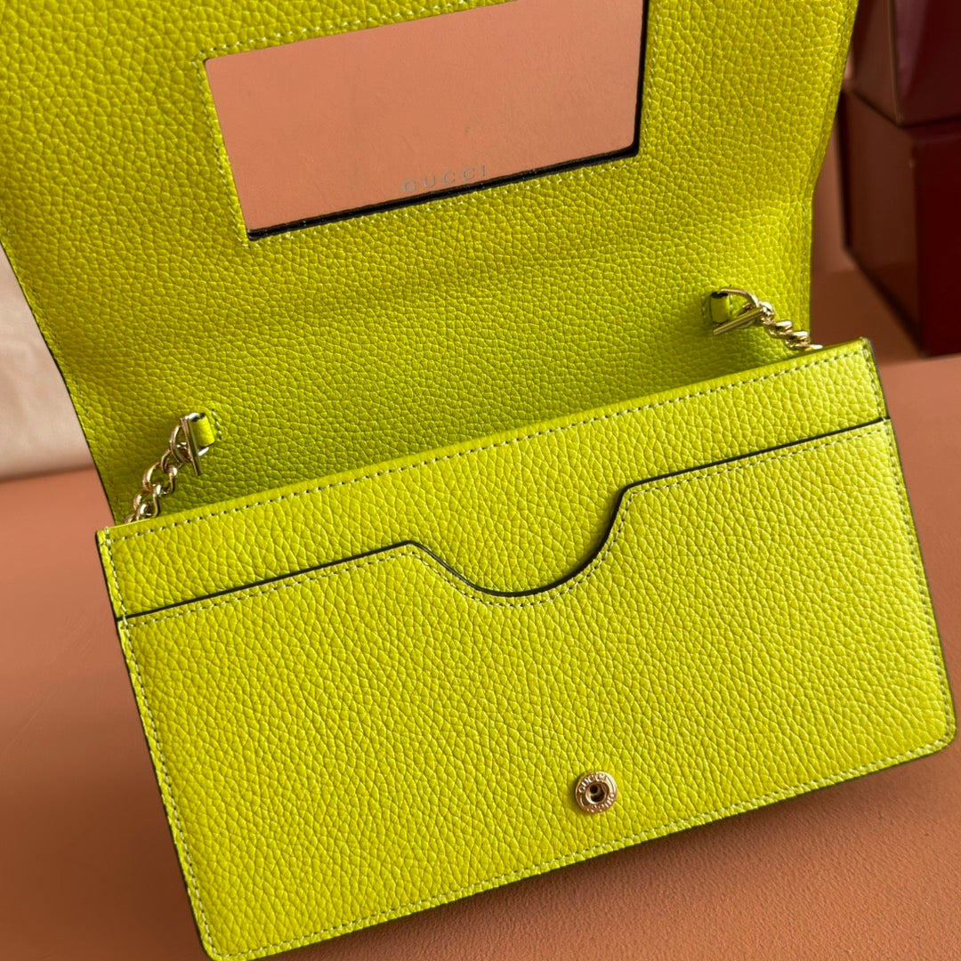 Gucci Marmont Chain Wallet Ebony mix Light Green Canvas Leather 254942 mysite