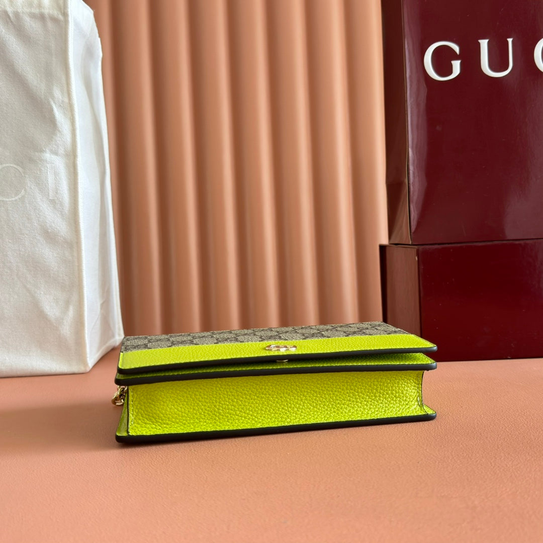 Gucci Marmont Chain Wallet Ebony mix Light Green Canvas Leather 254942 mysite