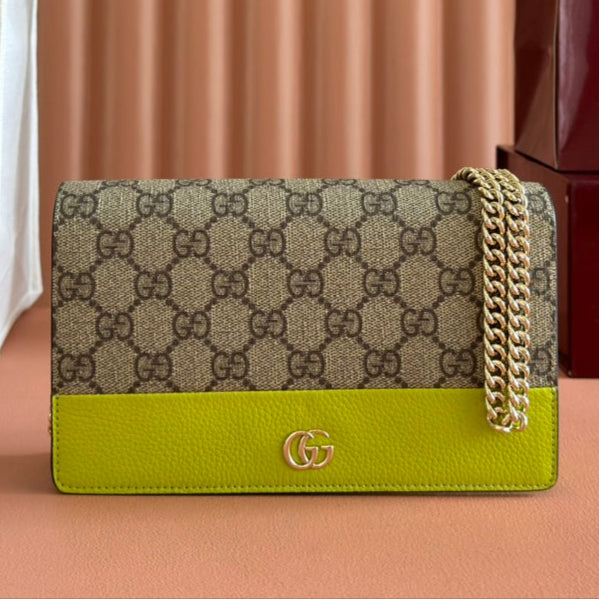 Gucci Marmont Chain Wallet Ebony mix Light Green Canvas Leather 254942 mysite