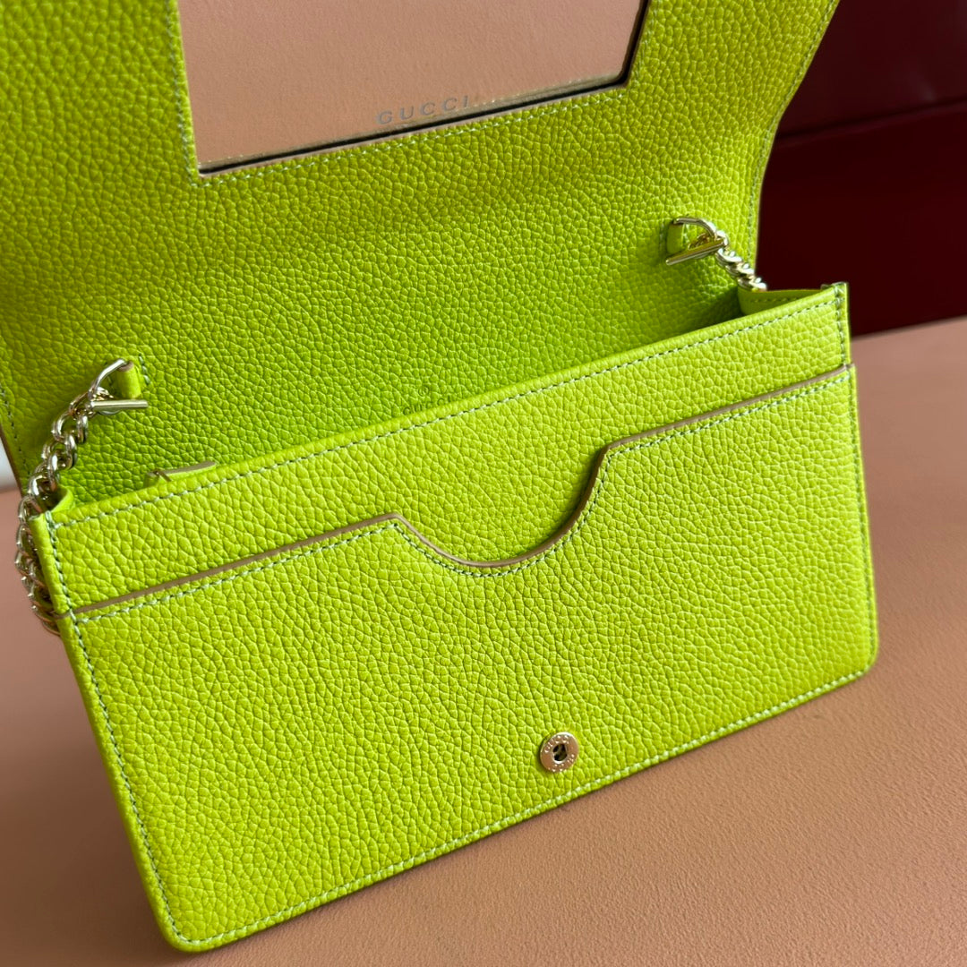 Gucci Marmont Chain Wallet Brown mix Light Green Leather 254943 mysite