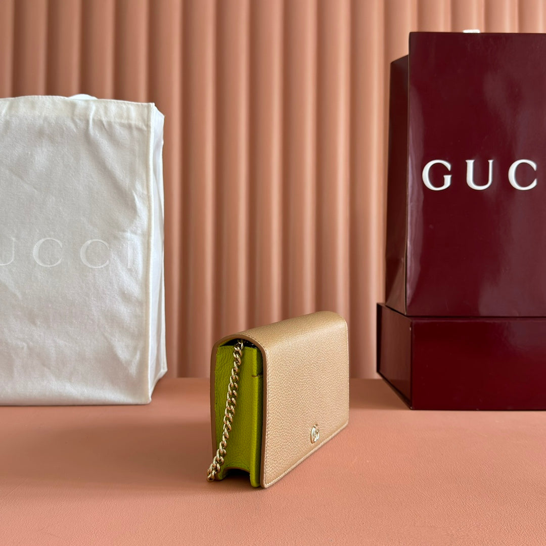 Gucci Marmont Chain Wallet Brown mix Light Green Leather 254943 mysite