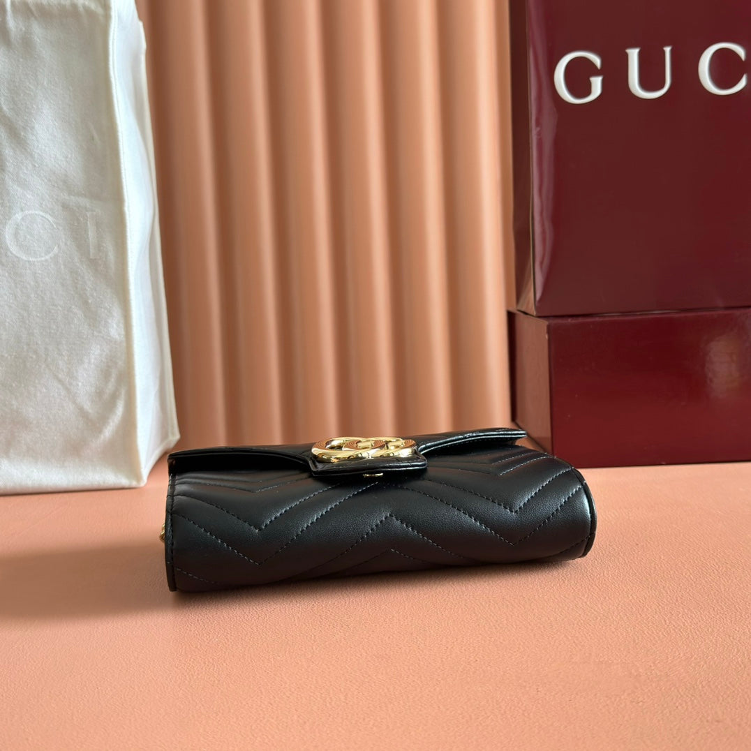 Gucci Marmont Chain Wallet Black Cowhide 254966 mysite