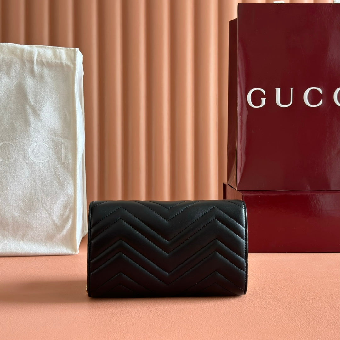 Gucci Marmont Chain Wallet Black Cowhide 254966 mysite