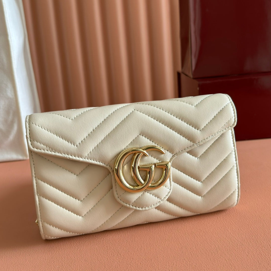Gucci Marmont Chain Wallet White Cowhide 254967 mysite